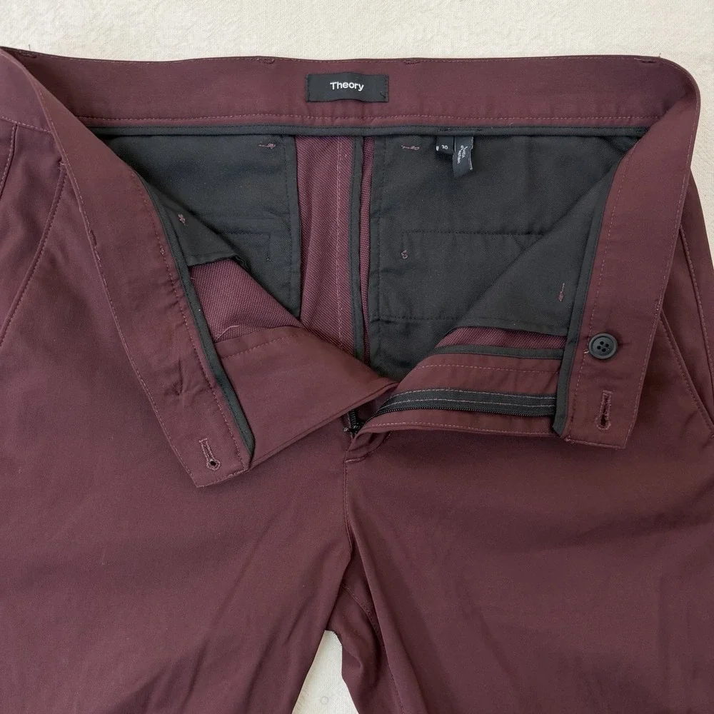 Theory Zaine SW Neoteric Pants Mens 30x32 Burgundy Slim Performance Stretch USA